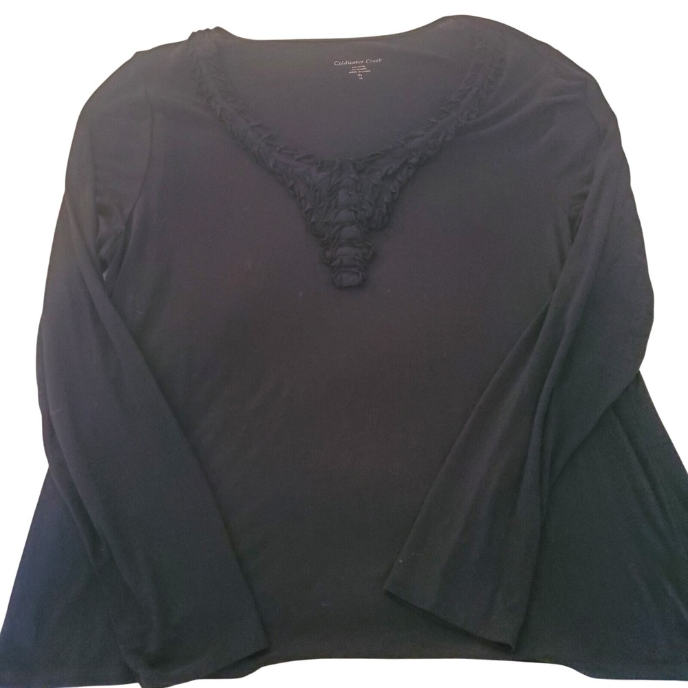 Coldwater Creek Sweater Womens XL BLACK Pullover Knit Stretch V Neck Lightweight